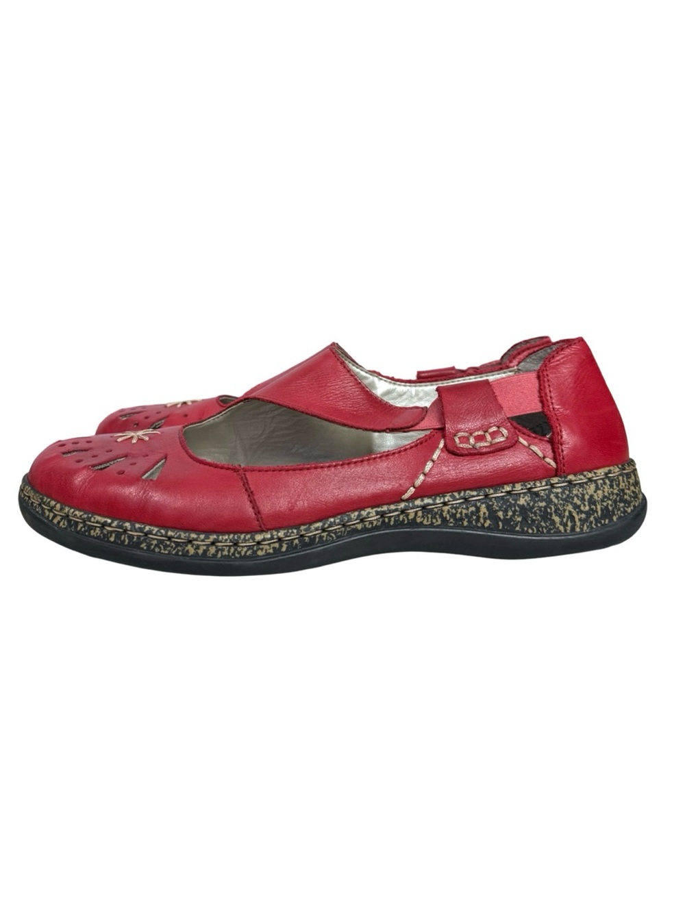 Rieker Daisy Red Mary Janeās Slip-On Leather Comfort Shoes Size 9 - Picture 4 of 12